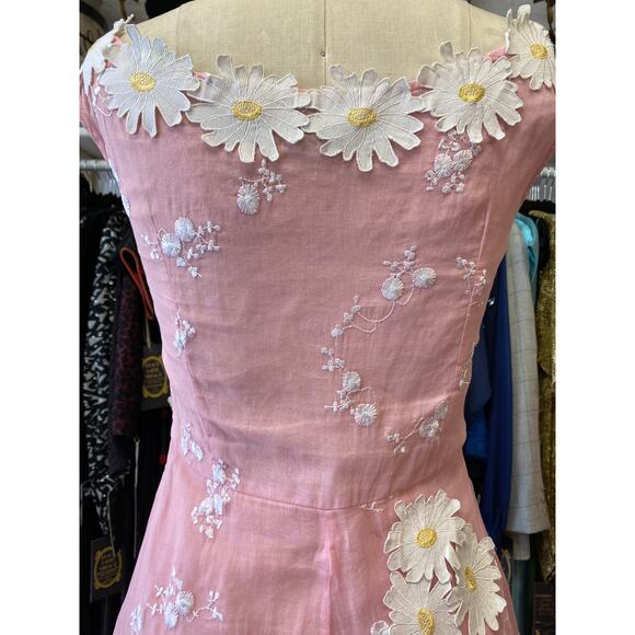Vintage style pink organza dress applique daisies easter spring wedding s/m 28 - Picture 9 of 12